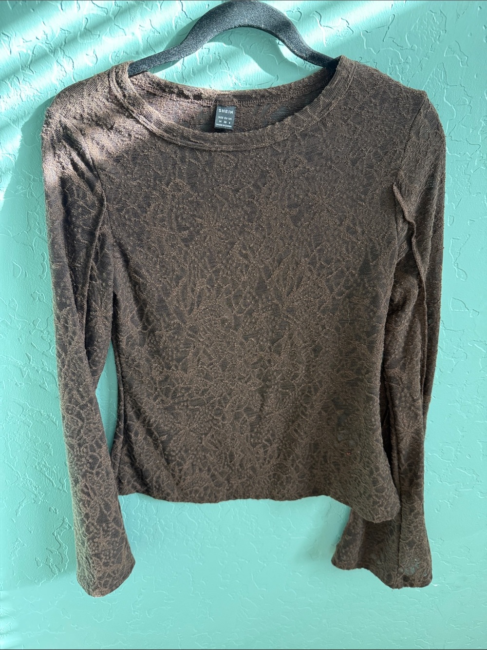 Brown Long-Sleeve Textured Knit Top